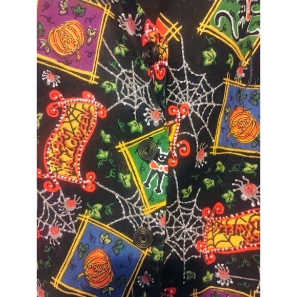 Vintage 90s Y2K Basic Editions Halloween Vest Black Pumpkins Black Cat Lgtwt Lrg - Picture 3 of 6